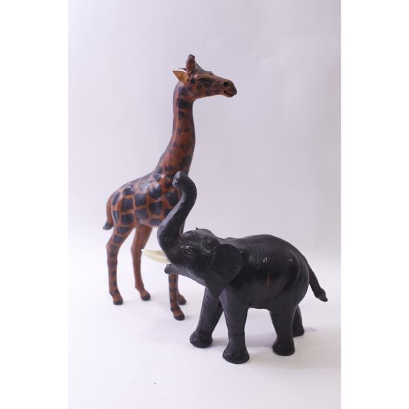Giraffe, Elephant, Figurines, Leather, Animals, Wild Life, ~ 251013-WH 1374 - Picture 1 of 5